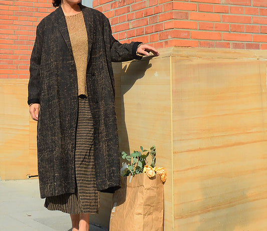 edoa Cracked Mud Silk Shawl Collar Duster Coat 