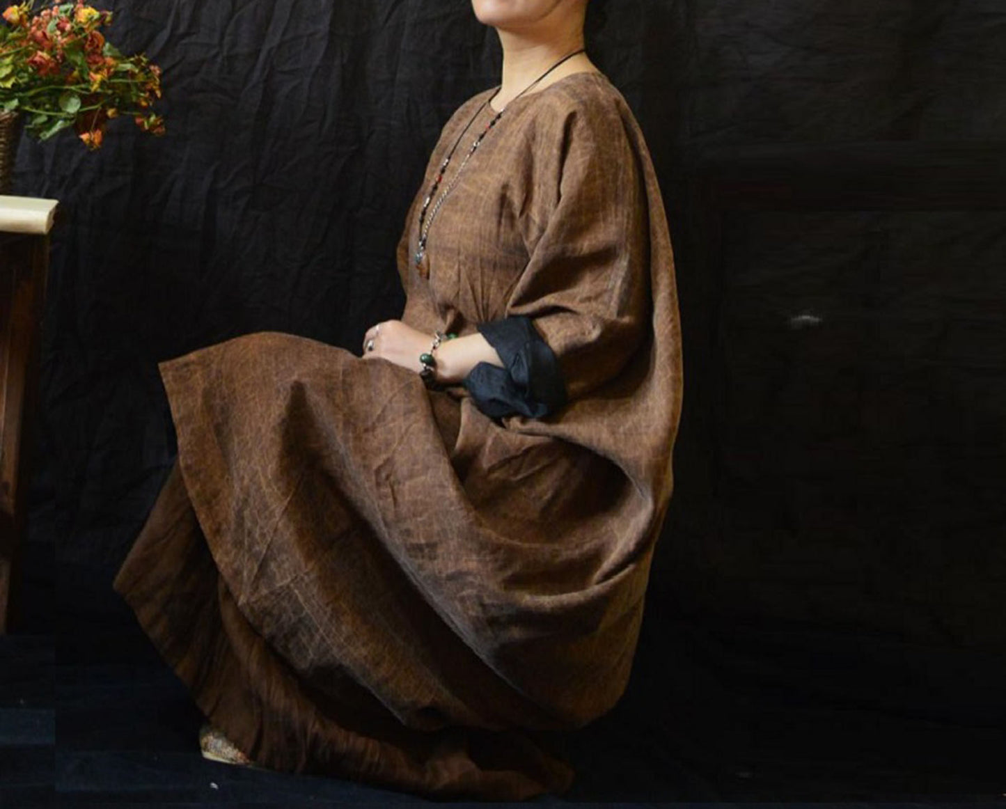 edoa Reversible Loose Fitting Cracked Mud Silk Dress 