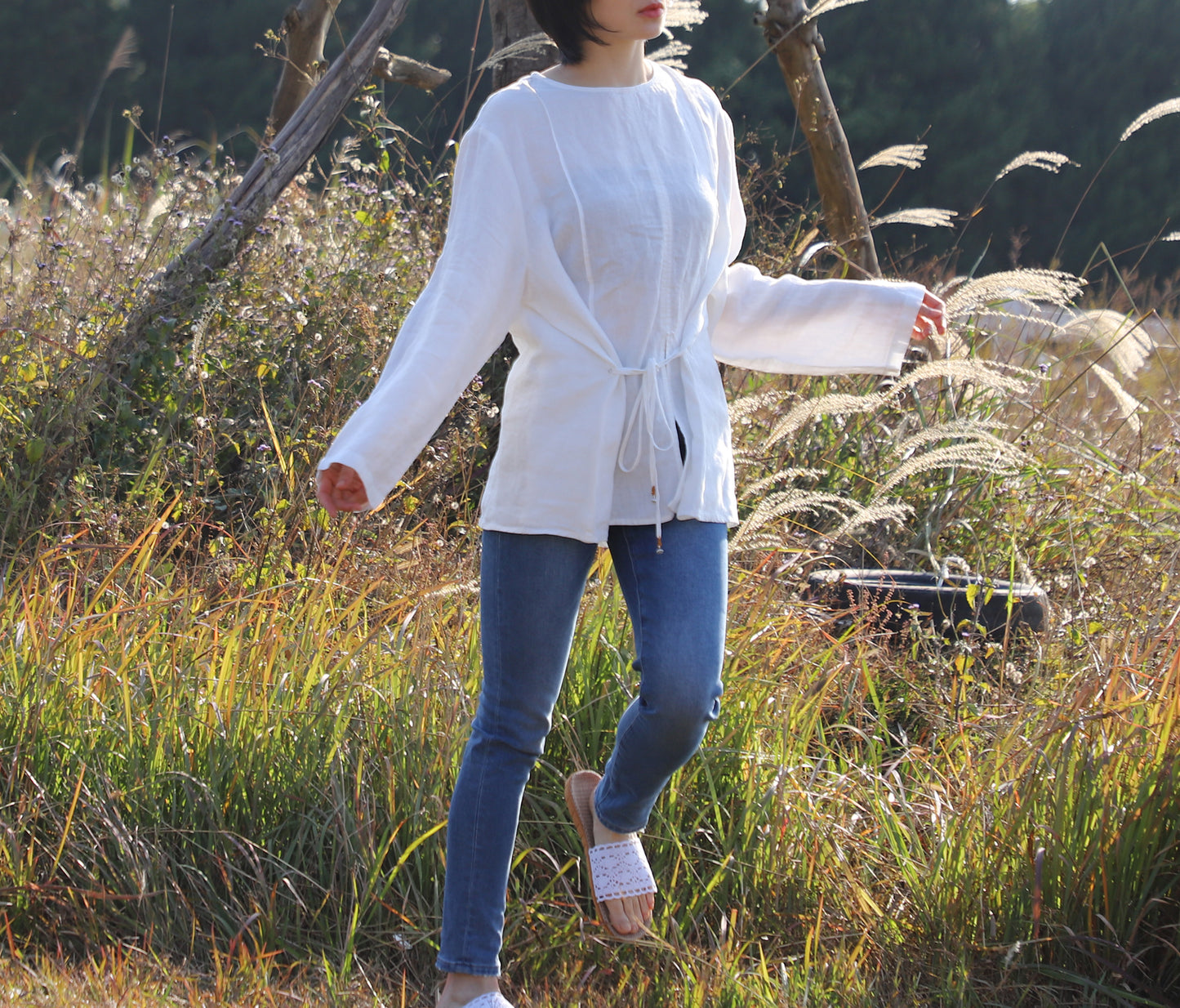 edoa Oversized Two Way Collar Linen Shirt