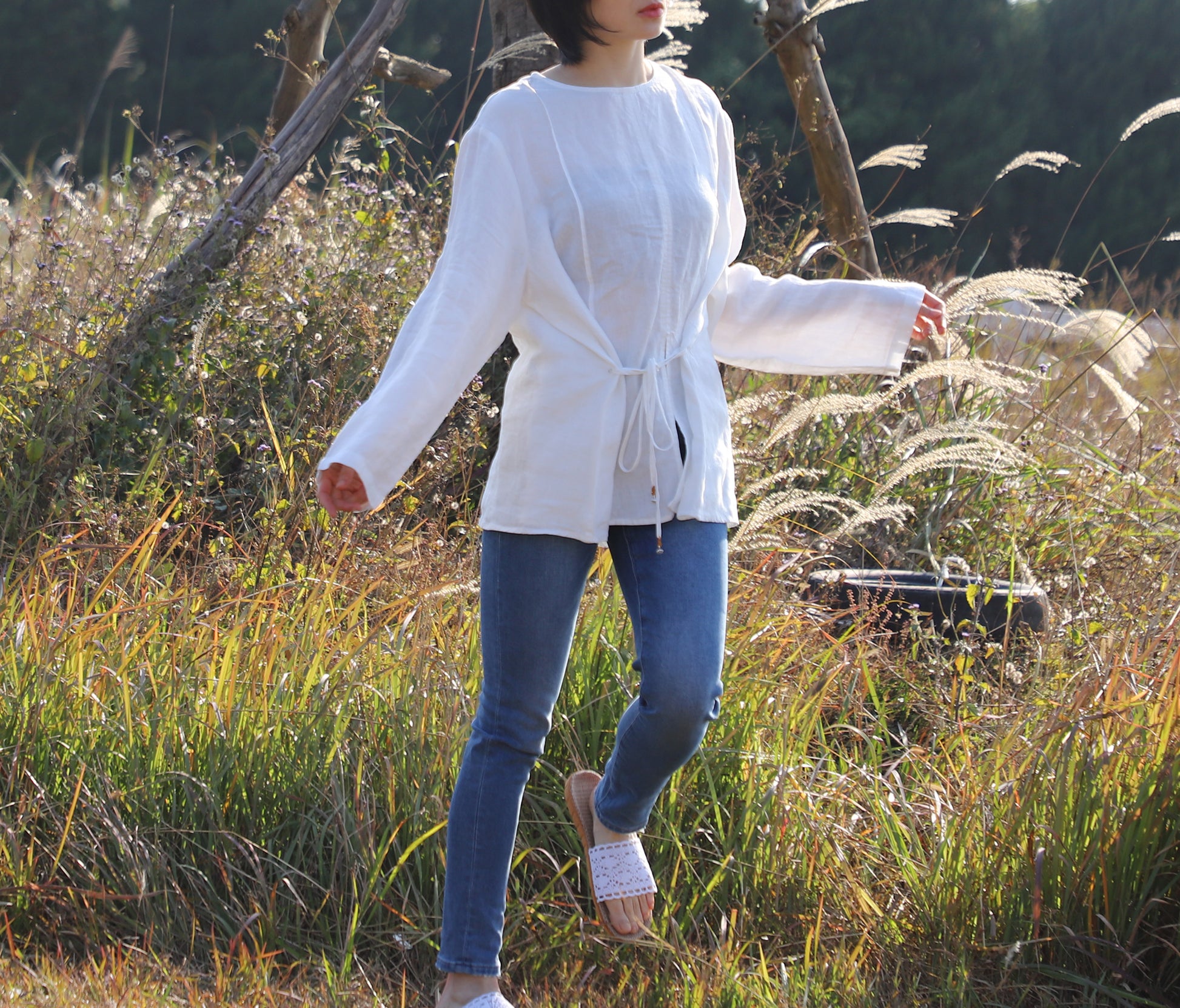 edoa Oversized Two Way Collar Linen Shirt