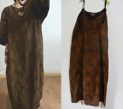 Reversible Mud Silk Linen Blend Jacquard Camisole Dress dr0258 A619