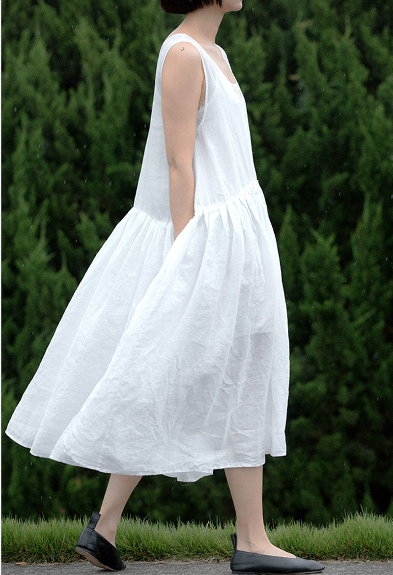 edoa Ramie Pleated Babydoll Dress 