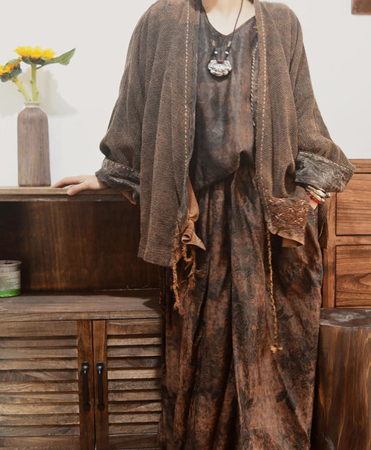 edoa Loose Mud Tussah Silk Jacquard Jacket