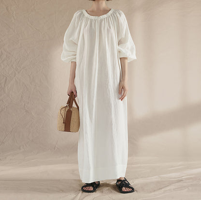 edoa Gathered Long Linen Dress 