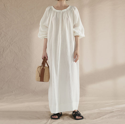 edoa Gathered Long Linen Dress 