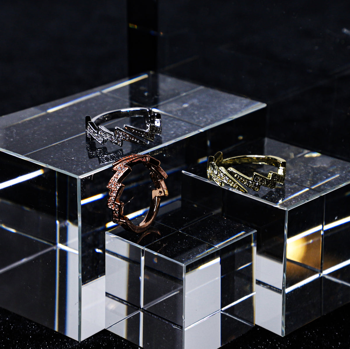 edoa Pave Diamond Lightning Adjustable Ring