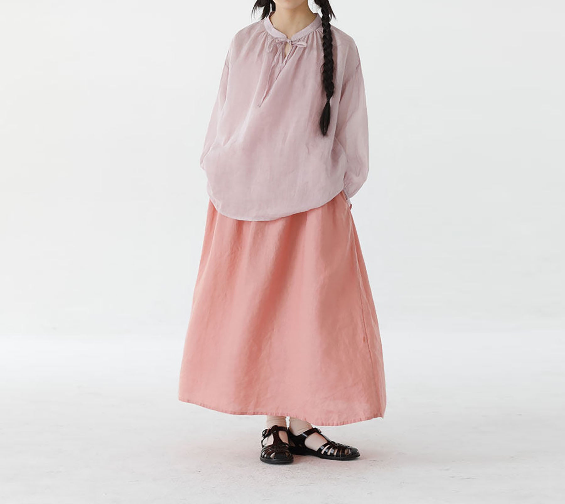 edoa High Counted Ramie Long Sleeves Blouse