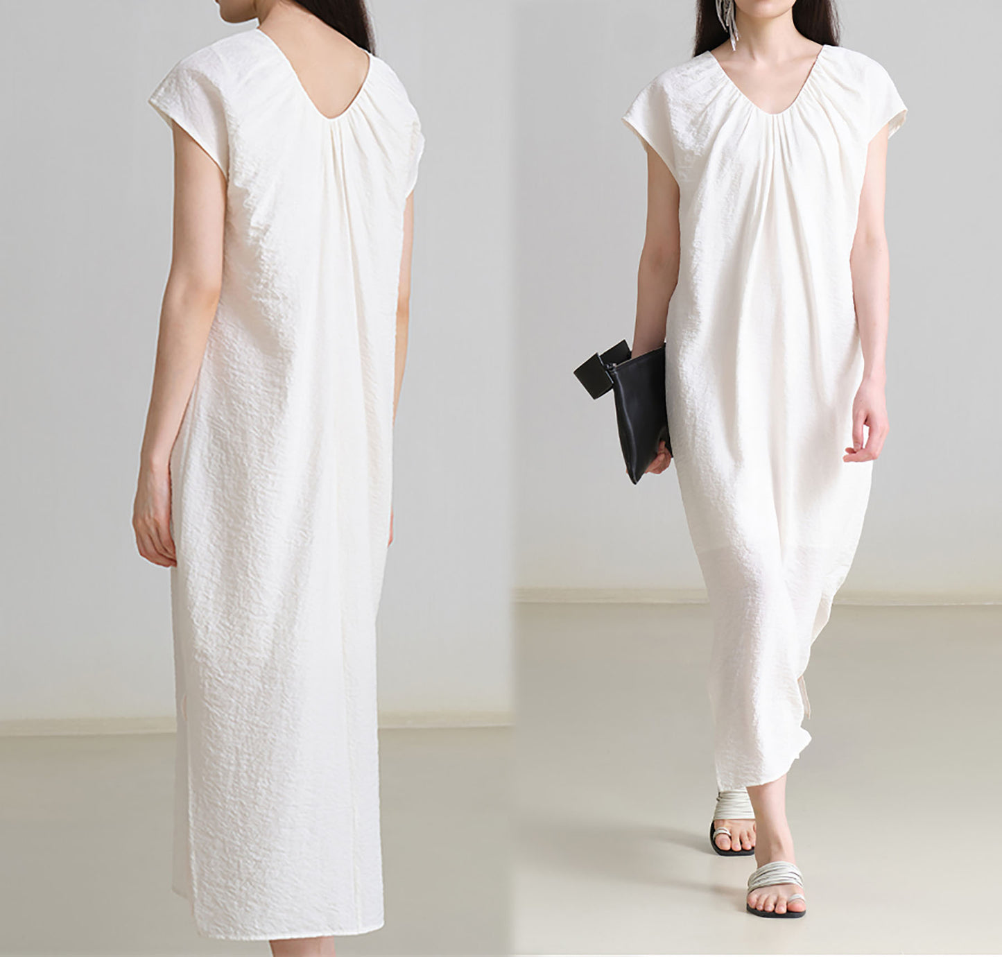 edoa Elegant Silk Gathered Dress 