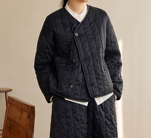 edoa Collarless Mulberry Silk Padded Overshirt