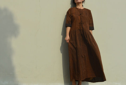 edoa Minimalist Cracked Mud Silk Dress 