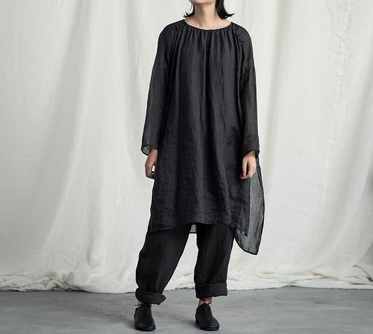 edoa Washed Ramie Gauze Gathered Tunic