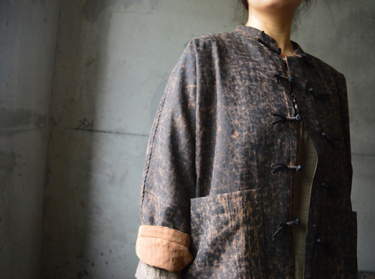 edoa Cracked Mud Silk Short Chinese Jacket