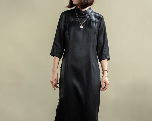 edoa Vintage Mud Silk Satin Qipao Dress