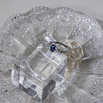 edoa Pave Diamond Oval Sapphire Silver Ring