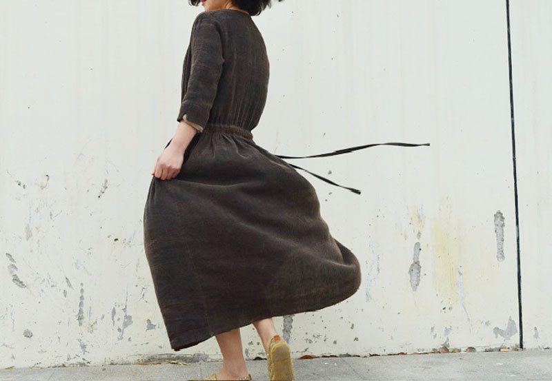 edoa Mud Silk Dress with Hand Embroidery