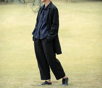 edoa Black Heavy Weight Washed Linen Blazer