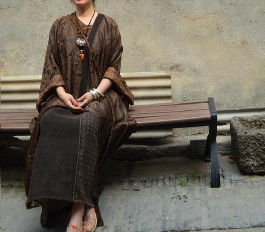 edoa Mud Silk Jacquard Kimono Coat in Rose Pattern