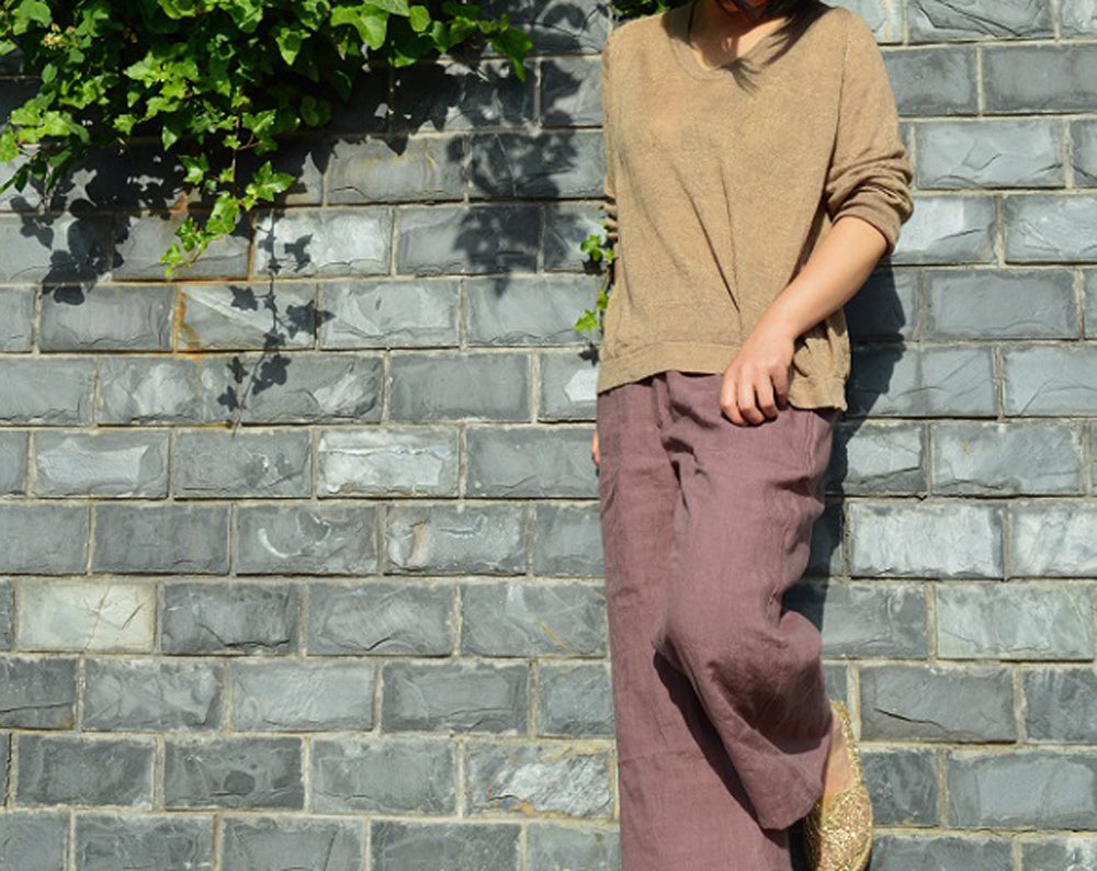edoa Washed Linen Wide Leg Trousers