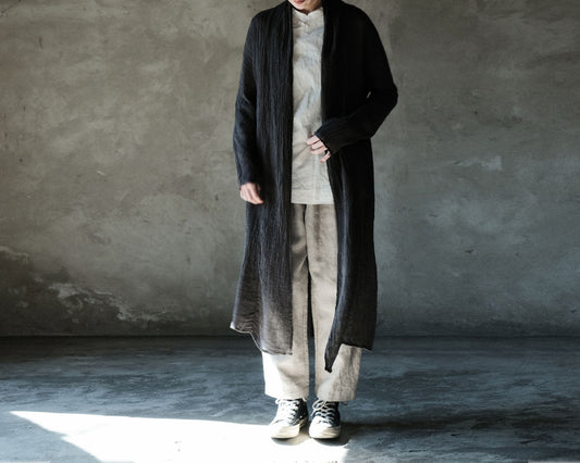 edoa Crinkled Linen Long Cargidan Coat