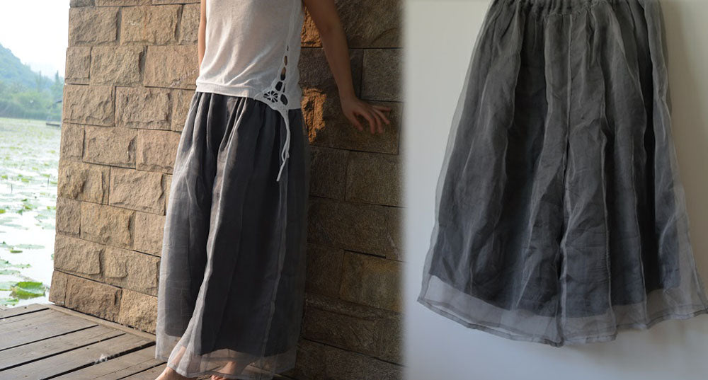 edoa Two Layers Silk Organza Maxi Skirt Pants