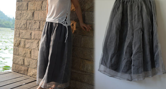 edoa Two Layers Silk Organza Maxi Skirt Pants