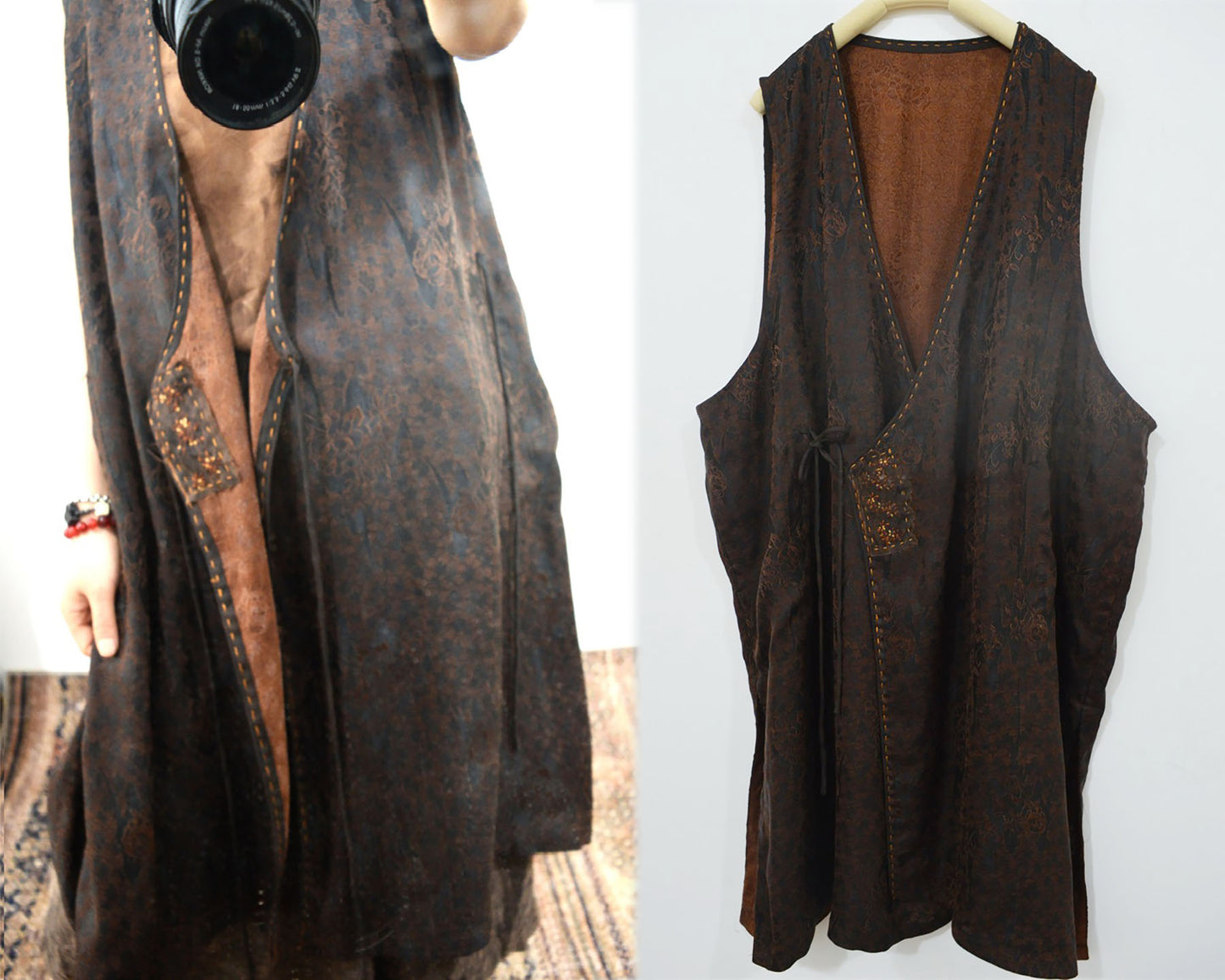 Reversible Mud Silk Jacquard Long Vest to0159 X153