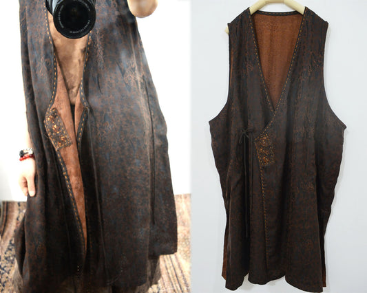 Reversible Mud Silk Jacquard Long Vest to0159 X153