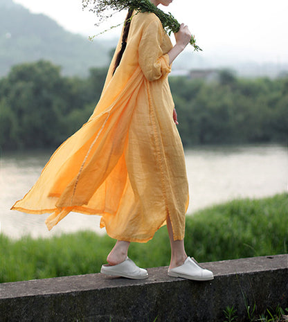 edoa Two Layer Ramie Long Spring Dress 