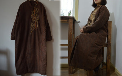 Pure Tussah Silk Padding Coat with Hand Embroidery co0211 398
