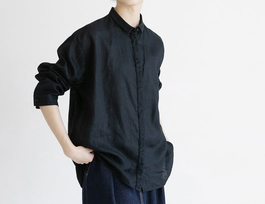 edoa Black Linen Shirt