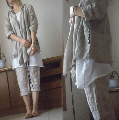 Hand Embroidered Linen Gauzy Jacket ja0044 015