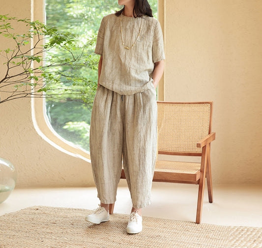 edoa Crinkled Linen Crop Pants