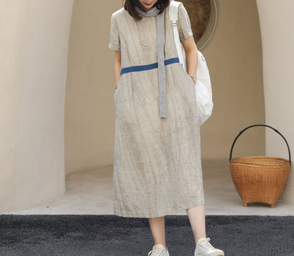 edoa Two Tone Crinkled Linen Dress