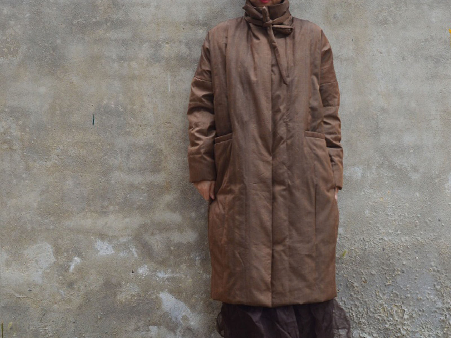 edoa Loose Fitting Dupioni Silk Cocoon Shape Down Coat
