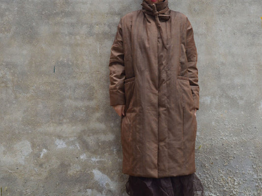 edoa Loose Fitting Dupioni Silk Cocoon Shape Down Coat