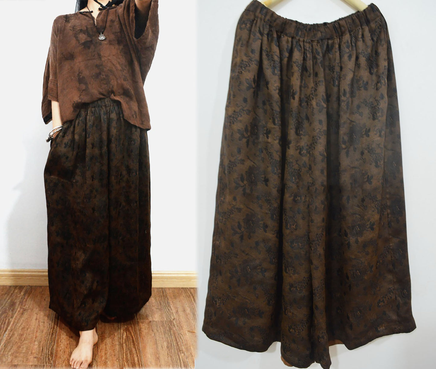 Reversible Mud Silk Jacquard Wide-leg Pants pa0072 X180