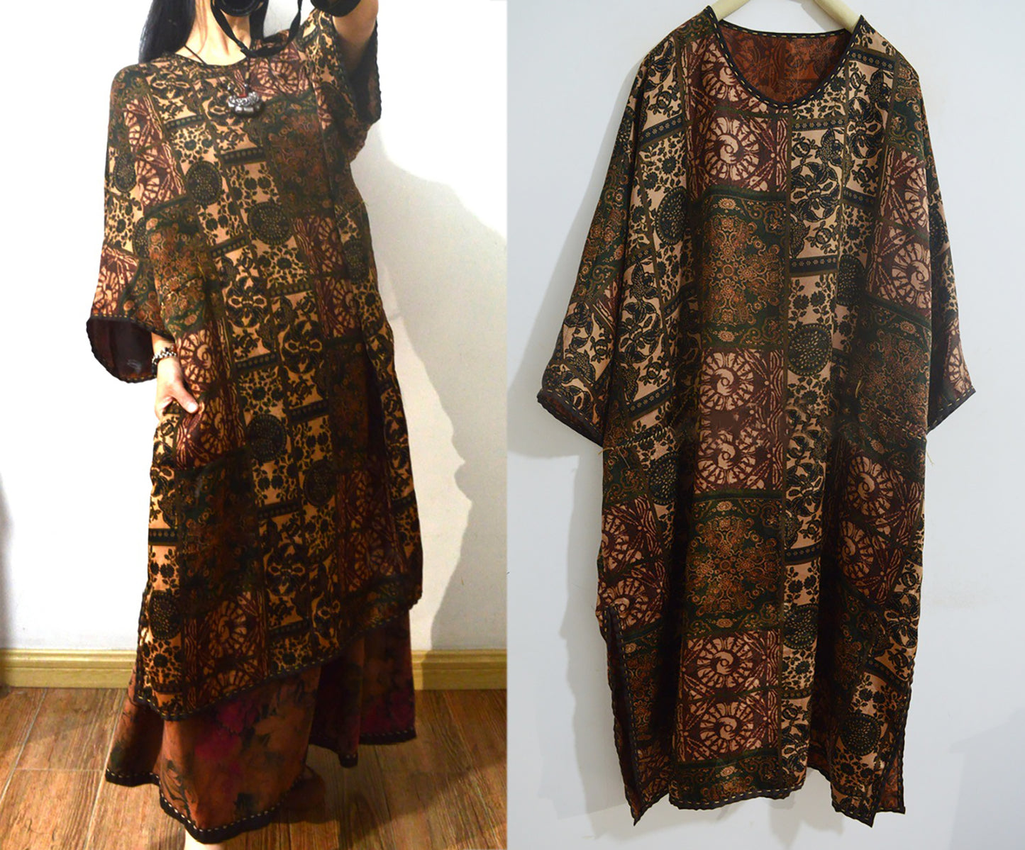 Reversible Printed Mud Silk Dress with Chinese Paper Cutting Pattern dr0142 X273