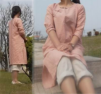 edoa Pink Linen Modified Qipao