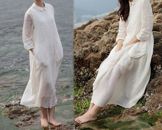 edoa Ramie Dress with inner Sleeveless Dress