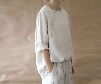 edoa White Linen Blouse