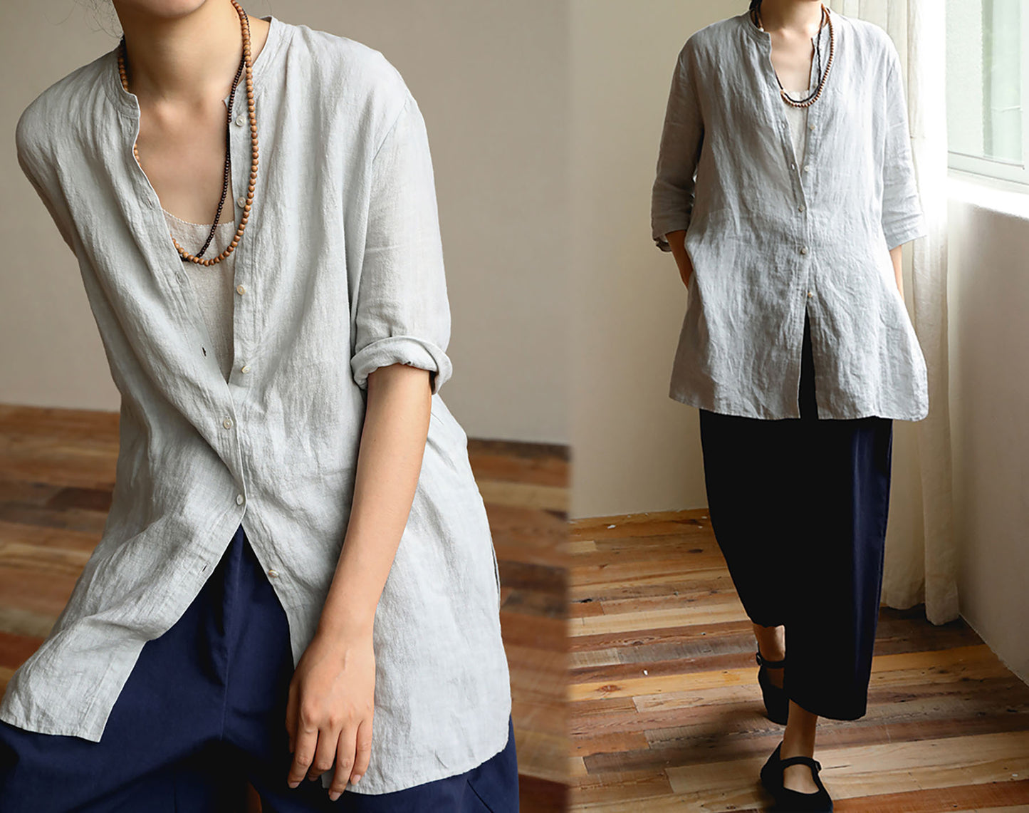 edoa Gray Linen Shirt