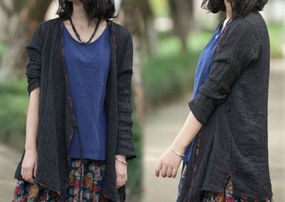 edoa Textured Linen Cardigan with Hand Embroidery