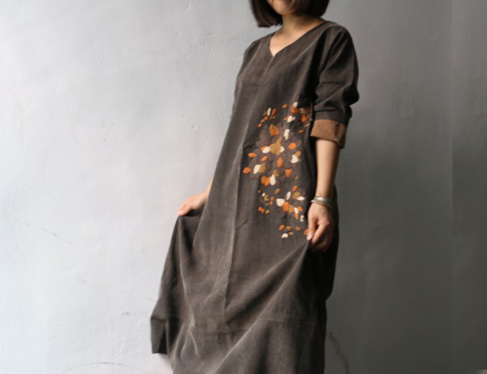 edoa Hand Embroidered Mud Silk Dress