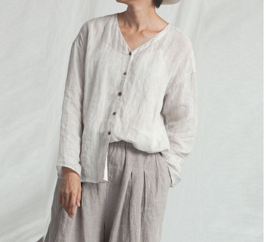 edoa Gauzy Linen Cardigan Blouse