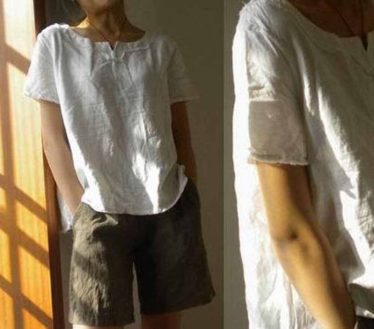 White linen tee, linen blouse edoa