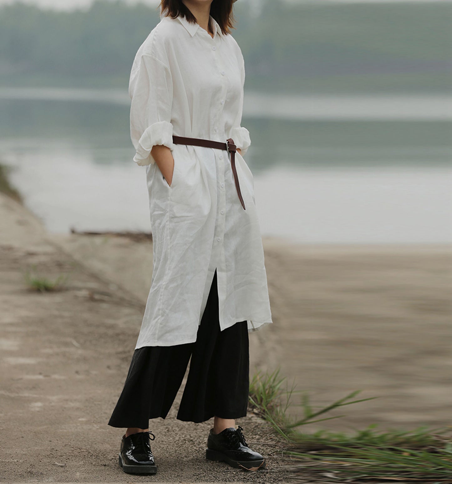 edoa Oversized Linen Shirtdress