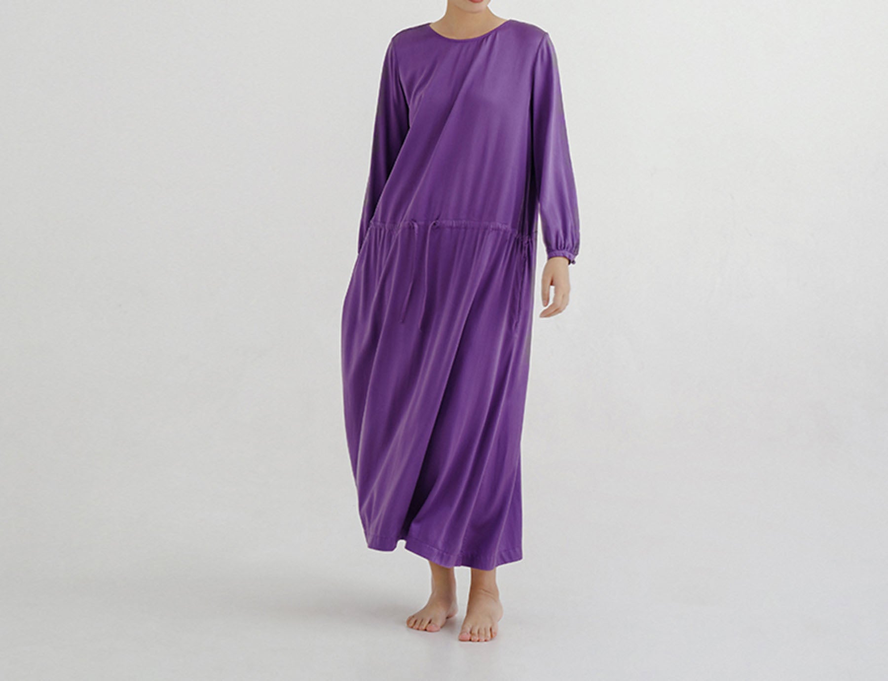 edoa Silk Charmeuse Low Gathered Waist Dress