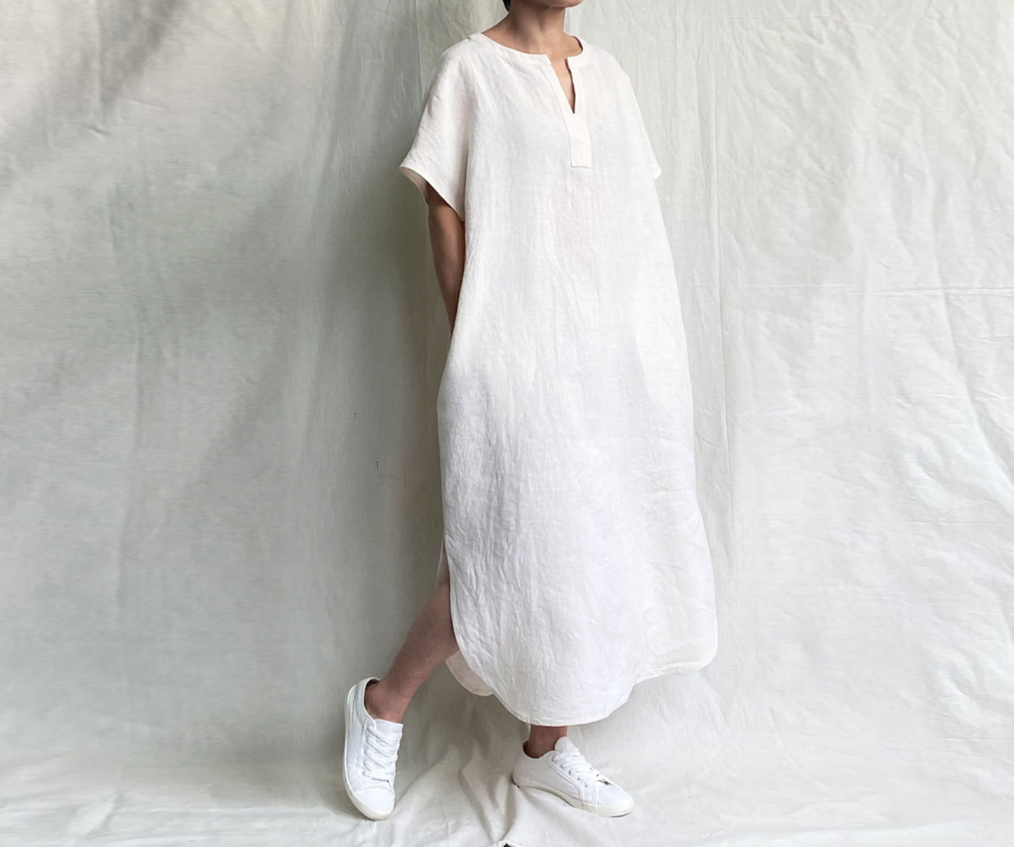edoa Loose Linen Orient Tunic Dress