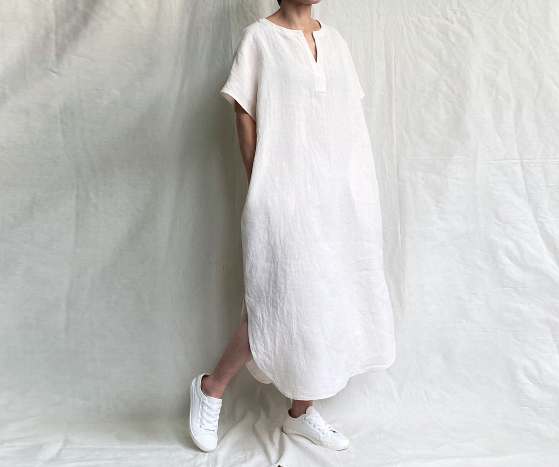 edoa Loose Linen Orient Tunic Dress
