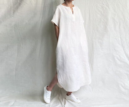 edoa Loose Linen Orient Tunic Dress